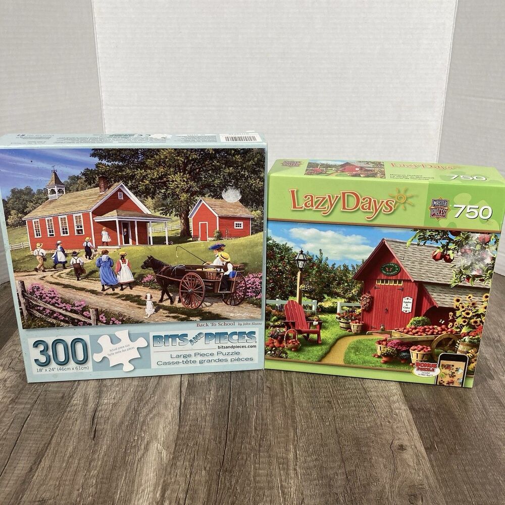 Cottage Puzzles Lot 2 300-750 Pc John Sloane Back To School Lazy Days Orchard